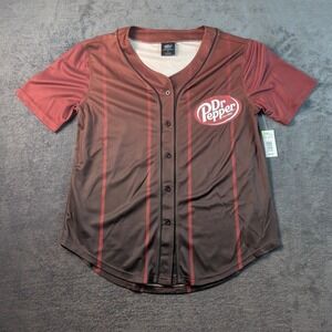 Dr Pepper Baseball Jersey Mens Size Med Red/White Short Sleeve Button Up Shirt